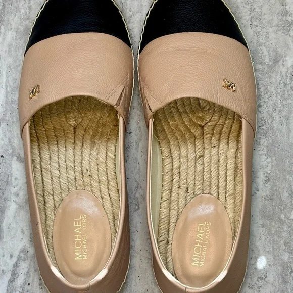 Michael Kors Blush Pink Black Leather Kendrick Slip On Espadrilles Flats 8.5M - Picture 7 of 10